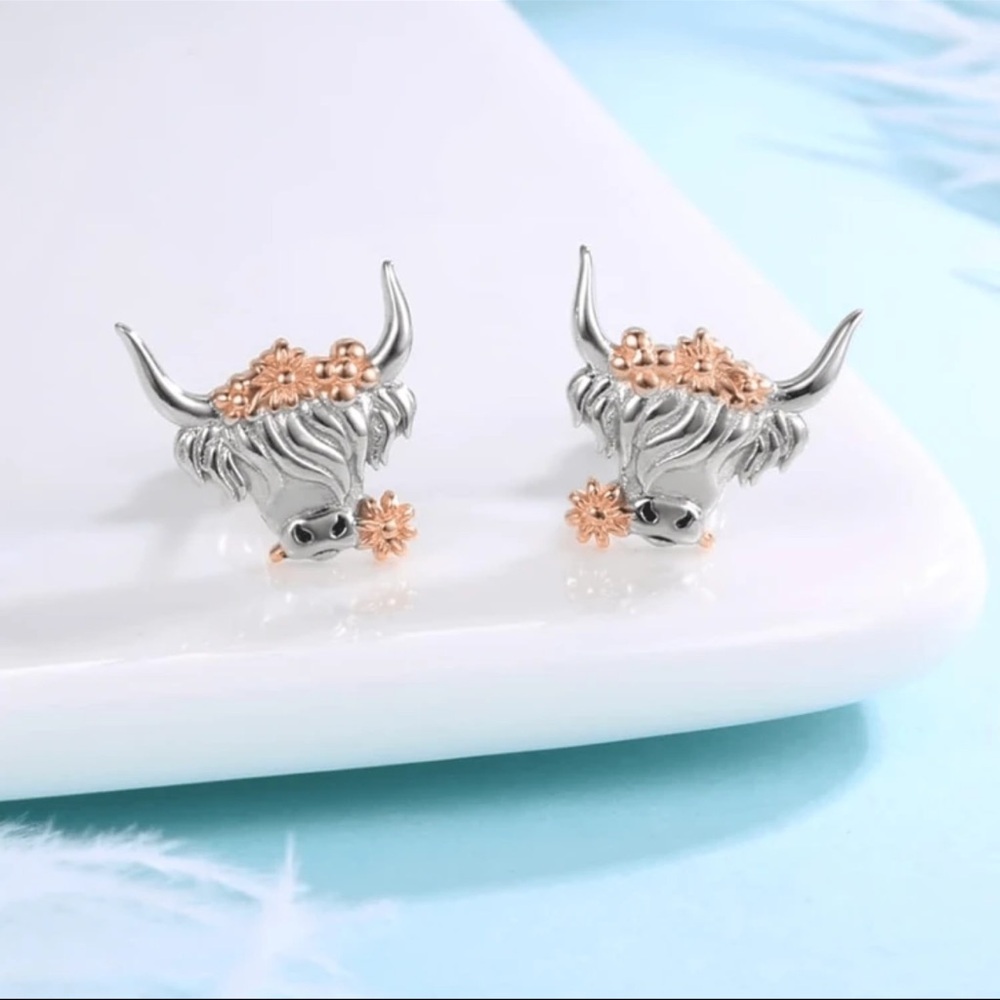 Silver and Gold Bull Earrings, Cowgirl Earrings, Cow Earrings, Farm Earrings